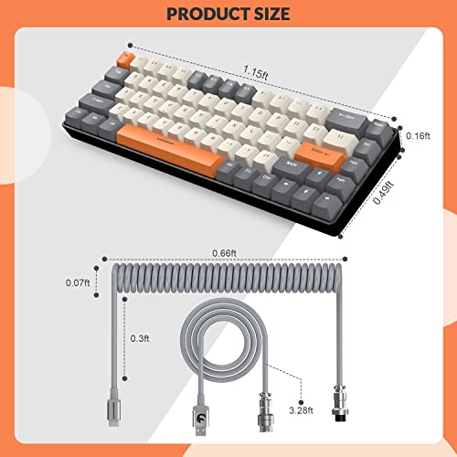 ZIYOU LANG RK-T8 Wired 65% Mechanical Gaming Keyboard with RGB LED Backlit Anti-ghosting TKL Mini 68 Key Custom Coiled C to A Cable Tactile Blue Switch for PS4 PS5 Xbox PC Mac Gamer(Dark Gray/White) - color: Dark Gray White, size: 65% Keyboard