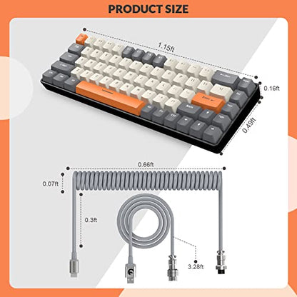 ZIYOU LANG RK-T8 Wired 65% Mechanical Gaming Keyboard with RGB LED Backlit Anti-ghosting TKL Mini 68 Key Custom Coiled C to A Cable Tactile Blue Switch for PS4 PS5 Xbox PC Mac Gamer(Dark Gray/White) - color: Dark Gray White, size: 65% Keyboard