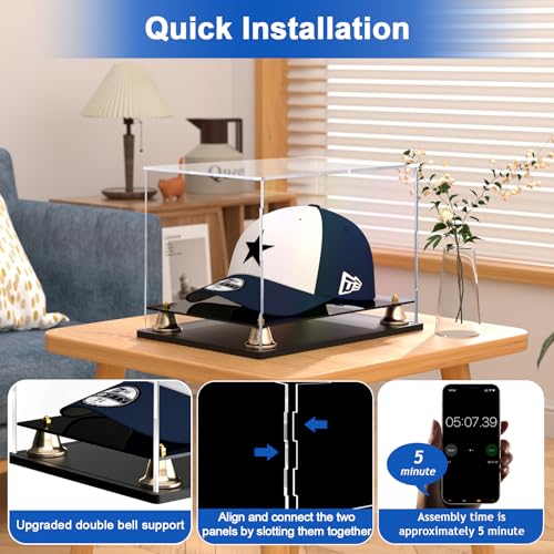 Hat Display Case Clear Acrylic Hat Display Box Assemble Baseball Cap Holder for Signed Memorabilia Cap Storage with Metal Bell Base (11x8.2x7.1 inch) - size: 11 x 8.2 x 7.1 inch