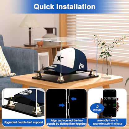 Hat Display Case Clear Acrylic Hat Display Box Assemble Baseball Cap Holder for Signed Memorabilia Cap Storage with Metal Bell Base (11x8.2x7.1 inch) - size: 11 x 8.2 x 7.1 inch