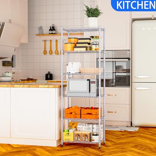 REGILLER 6 Wire Shelving Steel Storage Rack Adjustable Unit Shelves for Laundry Bathroom Kitchen Pantry Closet(Silver,11.7" D x 21.4" W x 63" H) - color: Silver, size: 6tier 11.7"D x 21.4"W x 63"H