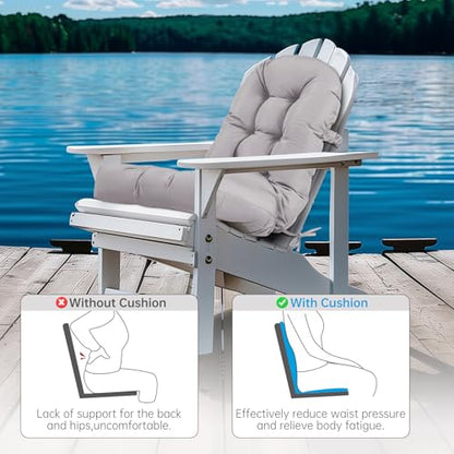 Adirondack Chair Cushion Tufted Waterproof Outdoor Rocking Chair Cushions with Ties Anti-Slip High Back Patio Chair Cushions for Patio Furniture Cushions - color: Gray