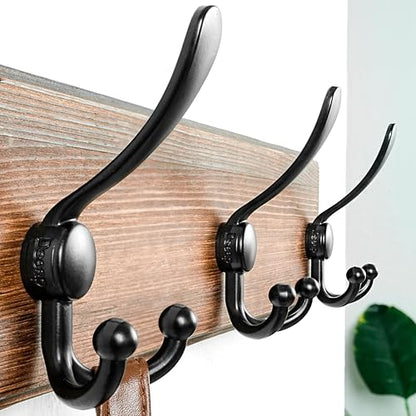 Dseap Coat Rack Wall Mounted - 5 Tri Hooks, Heavy Duty, Wooden Wall Coat Hanger Coat Hook for Clothes Hat Jacket Clothing, Natural & Black - color: Natural & Black, size: L=17.4"
