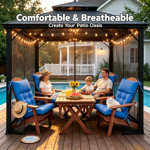 QILLOWAY Outdoor Rocking Chair Cushions Set of 2, 100% Polyester Waterproof Patio Rocking Chair Cushion, High Back Weatherproof Chair Pad for Adirondack & Outdoor Furniture, Marine Blue - color: Marine Blue