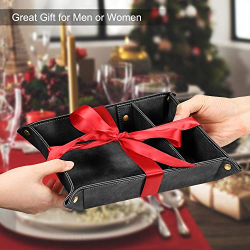 SITHON Valet Tray Desktop Storage Organizer, Removable 2 Compartments Catchall Tray Bedside Vanity Nightstand Caddy Holder Desk Storage Plate, Graduation, Black - color: Black