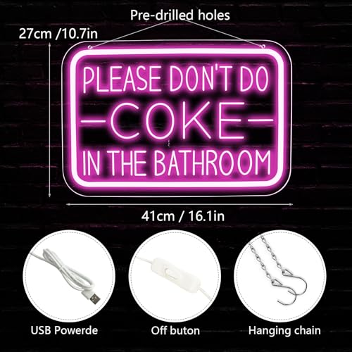 Please Don’t Do Coke in the Bathroom Neon Sign Wall Decor LED Bedroom Dorm Office Wall LED Neon Light Brightness,Light Up Sign for Party Decor，Funny Bathroom Signs，Gifts for Teenage Boys Girls - style: Please Don’t Do Coke in the Bathroom