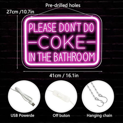 Please Don’t Do Coke in the Bathroom Neon Sign Wall Decor LED Bedroom Dorm Office Wall LED Neon Light Brightness,Light Up Sign for Party Decor，Funny Bathroom Signs，Gifts for Teenage Boys Girls - style: Please Don’t Do Coke in the Bathroom