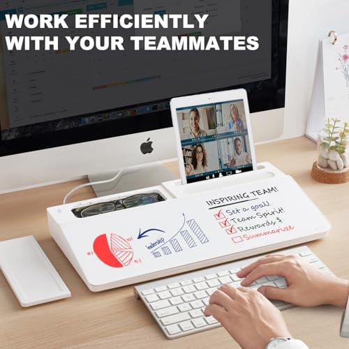 Small Glass Desktop Whiteboard Dry-Erase-Board - Computer Keyboard Stand with Ultrasonic Cleaners White Board Surface Pad with Drawer, Desk Organizers with Accessories - color: Ultrasonic Cleaner - White