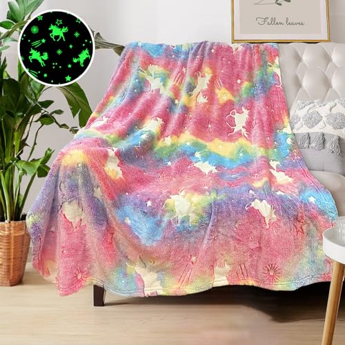 COMFAR Unicorn Glow in The Dark Blankets for Girls, Kids Blankets for Baby/Toddler, Unicorns Gifts for Girls Age 1-12, Soft Fleece Blanket 40"x 50" - color: Unicorn 2, size: 40"x 50"