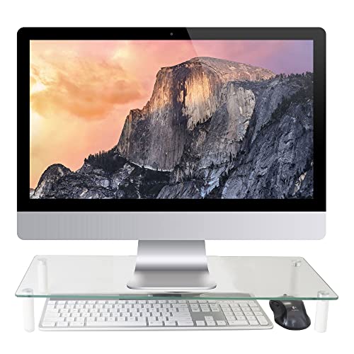 Kantek Glass Monitor Riser with 5mm Tempered Glass Platform and 40-Pound Capacity, 22-Inch W x 8.25-Inch D x 3.25-Inch H, Clear Glass (MS370) - size: Wide