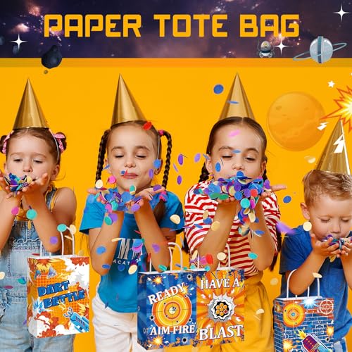 MotiMind 24 Pcs Dart Battle War Party Supplies Bags Favors Bags with Handle Dart Battle War Party Baby Shower Candy Treat Goodie Bag for Birthday Holiday Decorations for Kids - style: Dart Battle