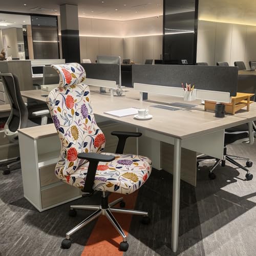 Ergonomic Office Chair Covers Set with Headrest Cover Floral 2 Pieces Stretch Desk Computer Office Chair and Headrest Slipcovers Washable - color: Printed Flower, size: Chair and Headrest Covers