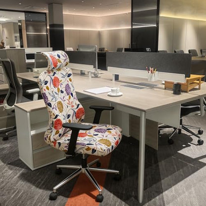 Ergonomic Office Chair Covers Set with Headrest Cover Floral 2 Pieces Stretch Desk Computer Office Chair and Headrest Slipcovers Washable - color: Printed Flower, size: Chair and Headrest Covers