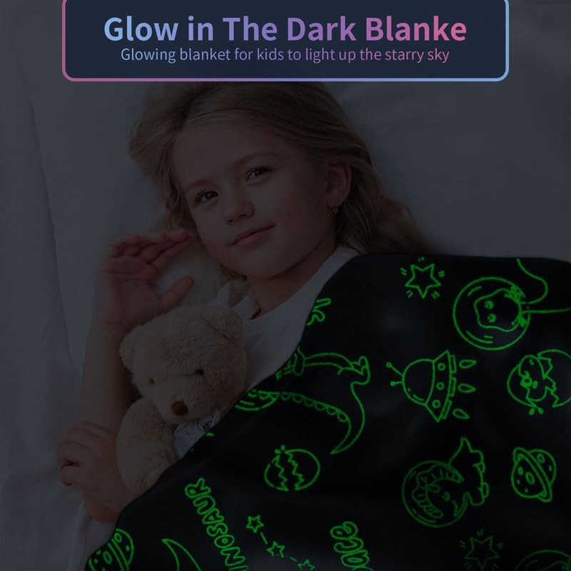 PersoblastIC Dinosaur Blanket for Kids, Glow in The Dark, Soft Fleece, Toddler & Baby Size (60"x80") - color: Dinosaur 1, size: 60"x 80"