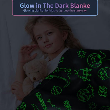 PersoblastIC Dinosaur Blanket for Kids, Glow in The Dark, Soft Fleece, Toddler & Baby Size (60"x80") - color: Dinosaur 1, size: 60"x 80"