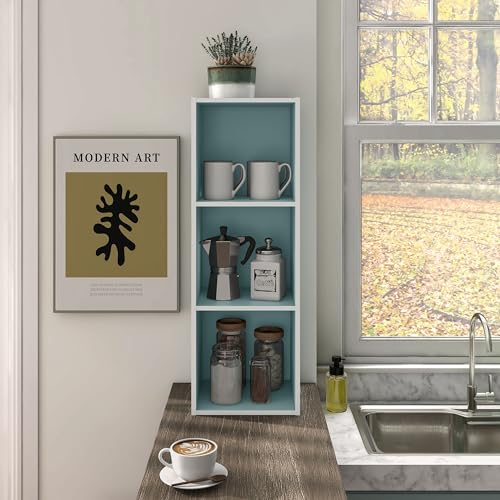 Homes: Inside + Out Apexa 3-Cube Storage Organizer Shelves, Stackable Wood Bookcase Fits Cubby Bins for Organization, Dorm Teen Room Decor & Home Office, Light Blue - color: Light Blue, size: 3-cube