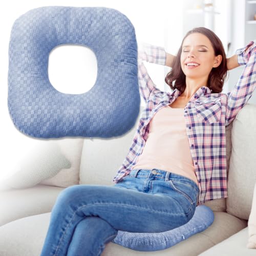 Stuffed Donut Pillow Seat Cushion | for Tailbone and Coccyx Pain, Hemorrhoids, Bed Sores, Pregnancy, Prostate, Surgery Recovery, Sitting Pressure Relief, for Home, Office and Car (Sky Blue) - color: Sky Blue