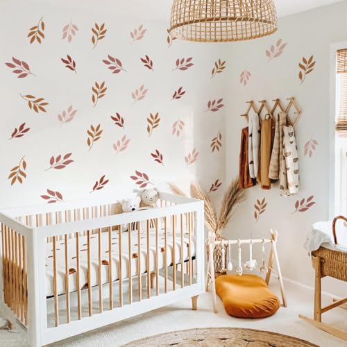 12x36 Inch Set Boho Leaf Wall Decals - DIY Boho Wall Decal Mural Set - 32 Pcs Stickers for Kitchen, Nursery, Office Decor - Each Sticker 4.7x2.7 Inch (Boho Leaf Design) - color: Boho Leaf Design