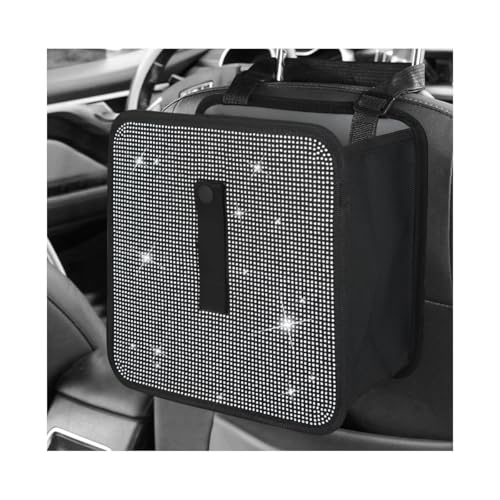 Car Foldable Trash Can, Bling Rhinestone Oxford Garbage Container Hanging Waterproof Organizer, Mini Crystal Dustbin Waste Basket Leakproof Trash Bin for Car Office Kitchen (White) - color: White