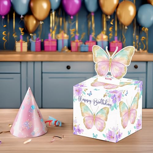 Butterfly Birthday Money Pull Box for Cash, Happy Birthday Butterfly Boxes Gifts for Money Pull Out Card, 50Pcs Transparent Bags - color: White