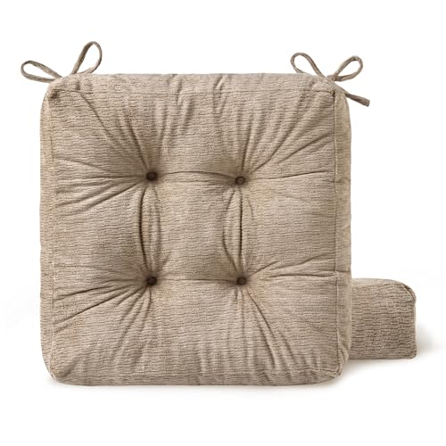 Chair Cushions for Dining Chairs, Seat Cushions for Kitchen Chairs | Chair Pads with Ties and Non Slip Backing (2, Sand, 16.5 x 16.5 x 4 inches) - color: Sand, size: 16.5 x 16.5 x 4 inches