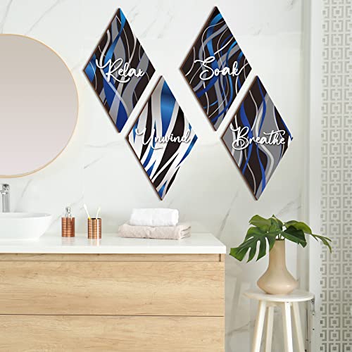 FairySandy 4 Pcs Boho Bathroom Wall Decor 11.8 x 6.69 Inch Bohemian Restroom Wall Art Bathroom Rustic Decoration Farmhouse Minimalist Relax Soak Unwind Breathe Sign for Bedroom Living Room(Stripe) - style: Stripe