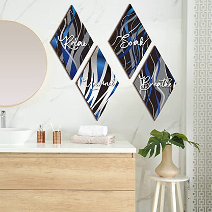 FairySandy 4 Pcs Boho Bathroom Wall Decor 11.8 x 6.69 Inch Bohemian Restroom Wall Art Bathroom Rustic Decoration Farmhouse Minimalist Relax Soak Unwind Breathe Sign for Bedroom Living Room(Stripe) - style: Stripe