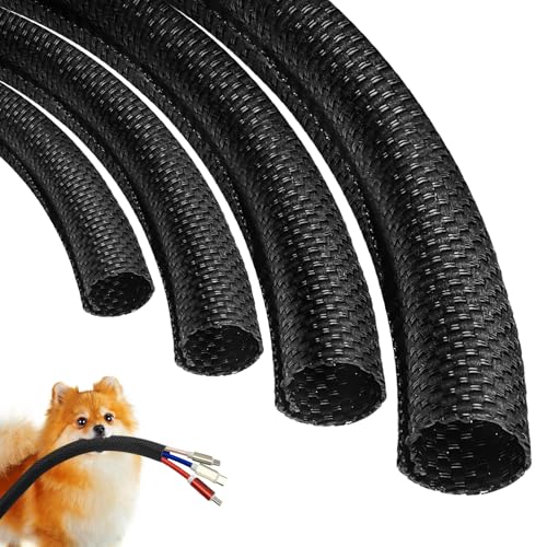 Cat Dog Cord Protectors from Pets No Chew 6.6ft - 1/4inch，Rabbits Cable Sleeves Cord Management Puppy Proof Covers, Wire Loom Critter Cord Charger Protector Heavy Duty Split Sleeve Automotive Tv，Black - color: Black, size: 1/4" - 6.6ft