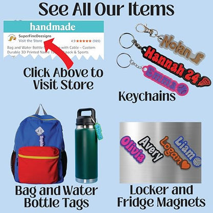 SuperFineDeesigns Bag and Water Bottle Name Tag with Cable – Custom Durable 3D Printed Name Tag Backpack & Sports Bottles - style: Volleyball