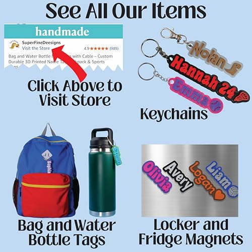 SuperFineDeesigns Bag and Water Bottle Name Tag with Cable – Custom Durable 3D Printed Name Tag Backpack & Sports Bottles - style: Soccer