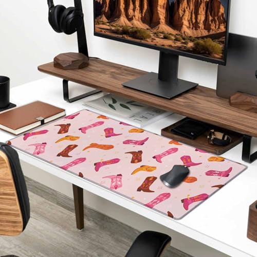 Gaming Mouse Pad, XXL Extended Computer Keyboard Long Mouse Mat, Large Desk Pad for Office Laptop, Non-Slip Rubber Base with Stitched Edge Mousepad, 31.5X11.8 inch Cowgirl Boots Pattern - color: Cowgirl Boots Pattern, size: 31.5" x 11.8"