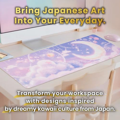 BELLEMOND Japanese Art Desk Mat | Large 31.5x11.8in Anime Mouse Pad for Keyboard & Mouse | Non-Slip Base, Water-Repellent | Original Japanese Design | Moonlit Pastel Cosmos - color: Moonlit Pastel Cosmos