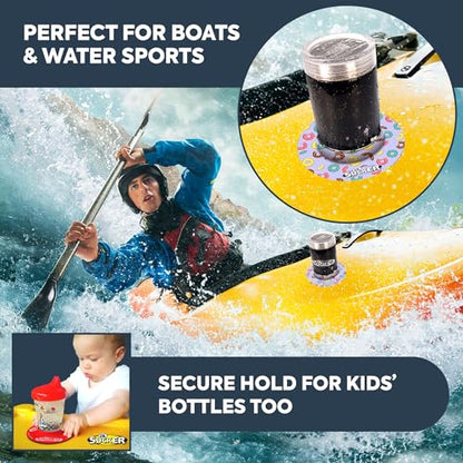 Lil Sucker Suction Cup Holder – Universal Drink Holder for Paddle Board, Kayak, ATV & Boat – Clip-On Coffee Anti-Spill - Donut Pack of 2 - color: Donut