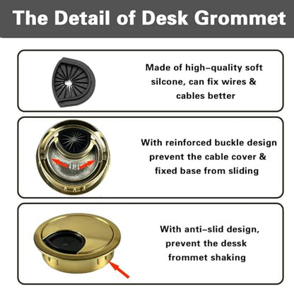 2 PCS Metal Desk Grommet 2 Inch(50mm) Metal Desk Hole Cover for Cables Zinc Alloy Table Cord Hole Cover for Organizing & Hiding Wire Cable - Bronze
