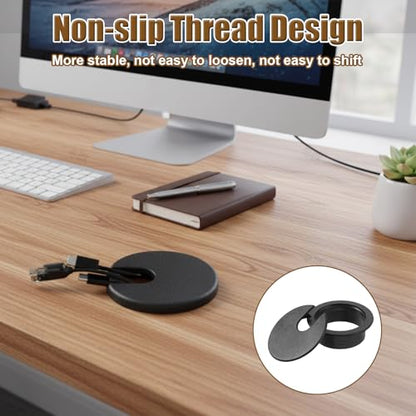 2 Pieces Desk Grommet 1.5 Inch, Black ABS Plastic Cable Hole Cover, U-Shaped Insert for Office Home School Computer Desk Equipment
