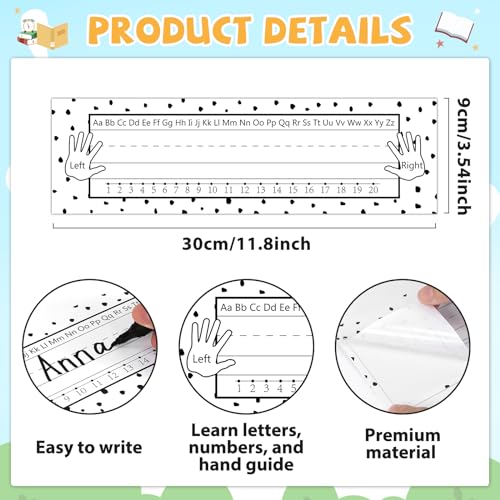 QOUBAI 72 Pcs Black Painted Dots Name Plates for Classroom Desks Decor Student Desk Name Tags with Alphabet Number Self Adhesive Black White Nameplates for Kindergarten Classroom Home School Supplies - style: Black Painted Dots