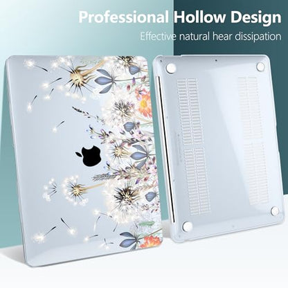 DONGKE for MacBook Air 13 Inch Case 2021-2018, Compatible with A2337 M1 A2179 A1932 Support Retina Display & Touch ID, Hard Shell Plastic Cover with Keyboard Skin - Dandelion - color: Dandelion