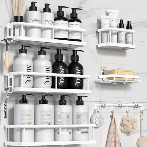 YASONIC Shower Caddy Adhesive, Rustproof Shower Organizer with Soap Holder, Large Capacity Shower Shelves for Inside Shower, No Drilling Bathroom Organizers and Storage for Home Decor（6 Pack White） - color: White, size: XL