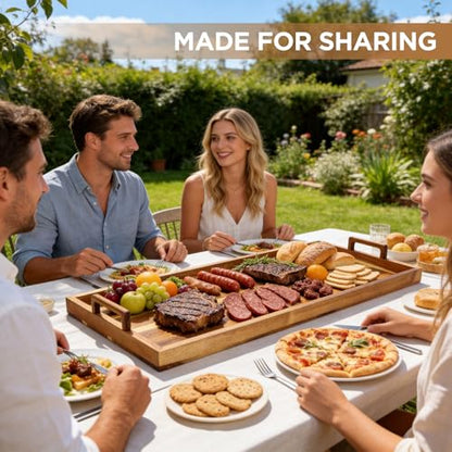 Large Charcuterie Boards with Cheese Knife Set,30 x 12 Inch Acacia Wood Serving Tray with Handles,Long Wooden Charcuterie Board with 30Pcs Wax Paper,Large Cheese Board Gift Set - size: 30 Inches