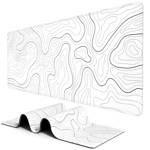 BOSOBO Large Mouse Pad, Desk Pad, XXL XL Extended Gaming Mouse Pad, Desk Mat for Office & Home, Long Keyboard Mat, Desktop Full Cover 31.5" x 11.8", Minimalist Topographic Map White - color: Minimalist Abstract Lines, size: XL - 31.5 x 11.8 Inches