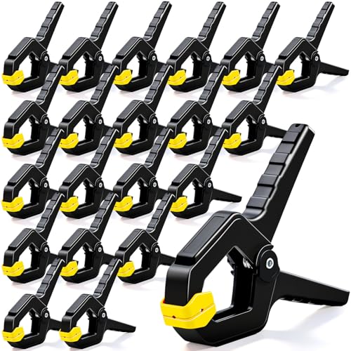 20 Pack Spring Clamps, Heavy Duty Plastic Woodworking Clamps & Multi-Use Hanging Clips for Balloon Arch Clips, Tarp Clips & Backdrop Holder, Durable Hand Tool Kit - color: Yellow-20pcs