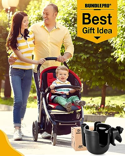 Universal Stroller Cup Holder with Mobile Phone Case, 2-in-1 Strollers Storage Rack, 360 Degrees Rotation Drink Holder for Bike, Pushchair, Wheelchair, Walker,Bicycle, Fits Most Cups - color: BLACK