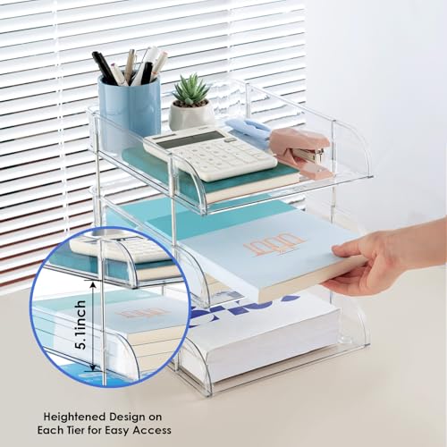 Desk Organizers and Storage, 3 Tier Clear Heightened Stackable Paper Tray Organizer for Document, Letter, A4 File Paper, Desk Accessories, Office Supplies (Clear, 3 Pack) - color: Clear, size: 3 Count (Pack of 1)