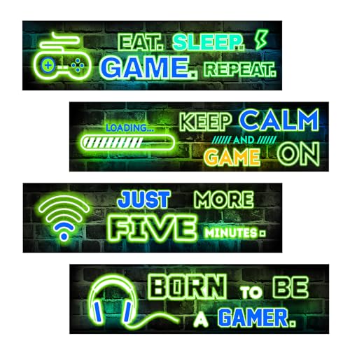 8 Sheets Glow in the Dark Game Wall Stickers Eat Sleep Repeat Gaming Controller Wall Decals Joystick Video Gaming Kids Wall Decor for Teenager Boy Girl Bedroom Playroom - color: Glow Gamer Slogans