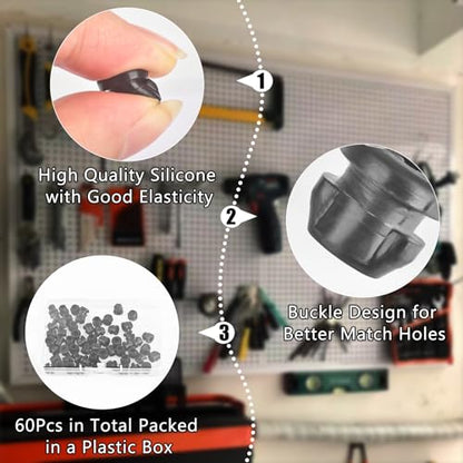 AccEncyc Pegboard Hook Locks 60Pcs Pegboard Locks for Stopping Hooks from Falling Off Pegboard Hooks Accessories Fits for 1/4"-9/32" Hole & 1/8"-5/32" Hook Diameter - size: 60Pcs