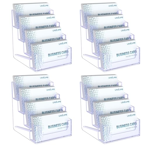 Uniclife 4 Pack Acrylic Business Card Holder for Desk 4 Slots Clear Business Card Display Stand for Men & Women Desktop Business Card Organizer Card Stand for Office Home Exhibition, 240 Card Capacity - color: 4 Slot, size: 4 Pack