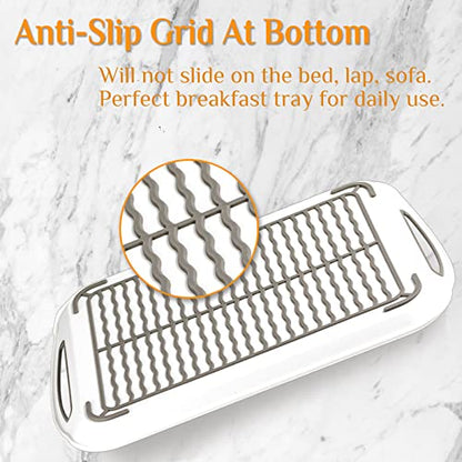 17.7" x 12.5" Anti-Slip Serving Trays with Handles, 3 Pcs X-Large Rectangular Food Serving Tray for Lap, Food Trays for Eating on Couch, Breakfast Tray, Reusable and Durable, White - color: White