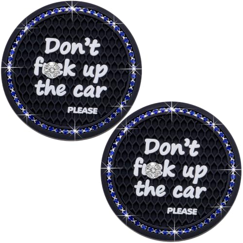 2PCS Bling Crystal Rhinestone Cup Holder Coaster – 2.75 Inch Anti-Slip Auto Insert Cup Coaster – Sparkling Interior Decor Accessories for Cars & Vehicles (Black & Blue) - color: Alphabet Black & Blue, size: 2 pcs