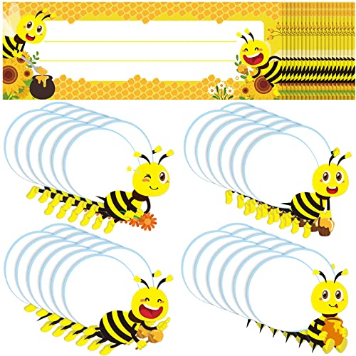 48 Pcs Bee Classroom Nameplates and Cut Outs Back to School Bee Theme Nametags Cutouts for Bulletin Board Decoration Self Adhesive Sunflower Honey Name Tags for Teacher Supplies Desk Decor