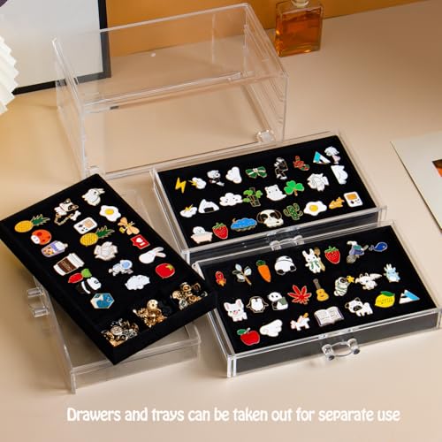 SPAKOWN Pin Display Case With 3 Drawers, Enamel Pin Display Box Dustproof Pin Collection Display Holder Pin Organizer for Collectors (Black) - color: Black, size: 3 Drawers